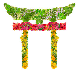 Shinto Torii  traditional Japanese gate  religion symbol from flowers isolated