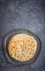 Khychin, Tortilla, Traditional Balkar food, Ossetian pie, Dark background