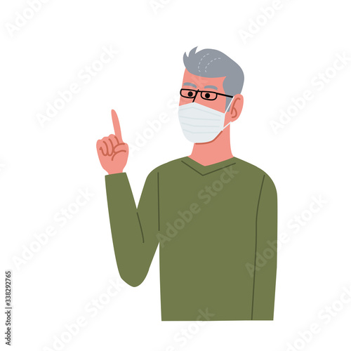 マスクを付ける シニア男性 指差しポーズ コロナウイルス イラスト セット Wall Mural マツ マスクを付ける シニア男性 指差しポーズ コロナウイルス イラスト セット Wall Mural マツ