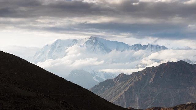 Time lapse of Ultar Sar mountain peak in Karakoram mountain view from Rush lake trekking route in Nagar valley, Gilgit Baltistan north Pakistan, Asia