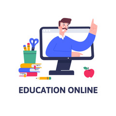 Video course, distance education, web seminar, internet class, personal teacher service with female mentor. Vector flat characters in trendy style