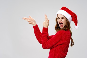 young woman in santa hat