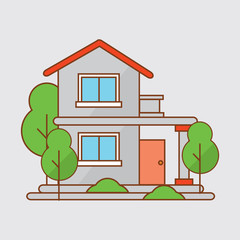Colorful Cottage Flat Design Residential Houses Vector Illustration