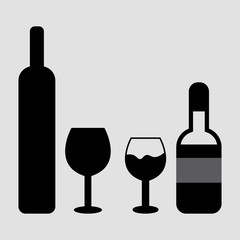 wine glass and bottle icon vector on white background. wine glass and bottle symbol illustration template color editable