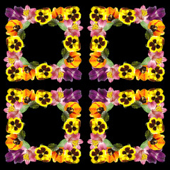 Beautiful floral pattern of tulips, alstroemeria and pansies. Isolated