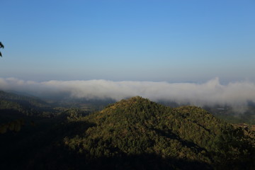 The fog at the viewpoint of Wat Phra That Doi leng at Phrae, Thailand