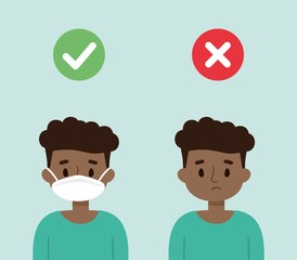 Cute boy with brown curly hair wearing a face mask