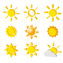 Vector set of vareity shape sun icon 3d style