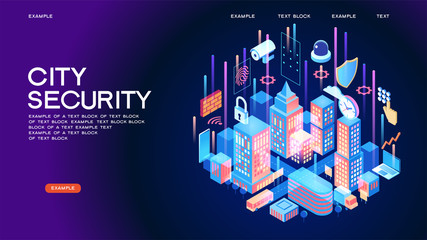 Security control concept. Secure infographic. Concept with technology system. 3d isometric vector illustration.
