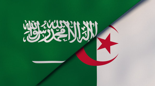 The flags of Saudi Arabia and Algeria. News, reportage, business background. 3d illustration