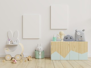 Mock up posters in child room interior.