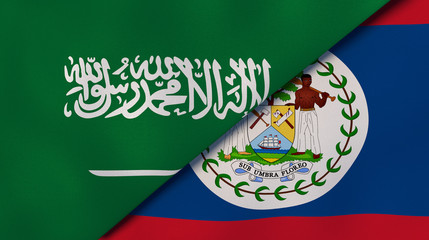 The flags of Saudi Arabia and Belize. News, reportage, business background. 3d illustration