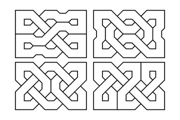 Celtic knot set. Medieval decorative ornament. Geometric Design Elements. Vector outline illustration.