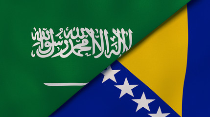 Fototapeta The flags of Saudi Arabia and Bosnia and Herzegovina. News, reportage, business background. 3d illustration obraz