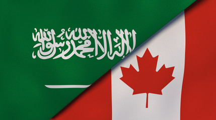 The flags of Saudi Arabia and Canada. News, reportage, business background. 3d illustration