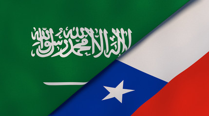 The flags of Saudi Arabia and Chile. News, reportage, business background. 3d illustration