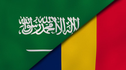 The flags of Saudi Arabia and Chad. News, reportage, business background. 3d illustration