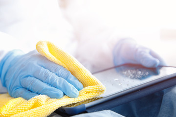 Cleaning Phone screen Disinfection is wiped coronavirus removes microbes for prevention of COVID-19...