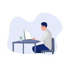 Man with Computer sitting on chair. Work from home concept