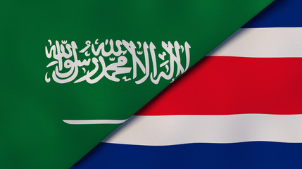 The flags of Saudi Arabia and Costa Rica. News, reportage, business background. 3d illustration