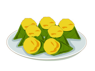 Khanom-Tako ( Thai Jelly With Coconut Topping),placed on a plate 