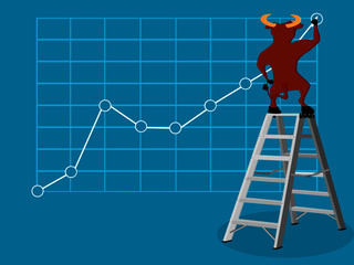 Bull adjusted the graph on the wall,Is an up market stock , Business growth chart vector
