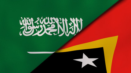 The flags of Saudi Arabia and East Timor. News, reportage, business background. 3d illustration