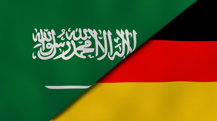 The flags of Saudi Arabia and Germany. News, reportage, business background. 3d illustration