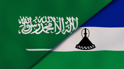 The flags of Saudi Arabia and Lesotho. News, reportage, business background. 3d illustration