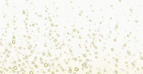 Soda bubbles, champagne, water or oxygen air fizz, carbonated drink or underwater abstract background. Dynamic motion, transparent aqua with randomly moving fizzing moisture drops, realistic 3d vector - obrazy, fototapety, plakaty