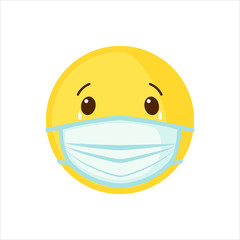 Vector Emoticon icon wear face mask for coronavirus protection isolated on white background.