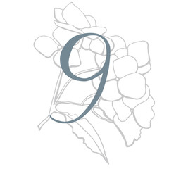 Hand-drawn vector number nine with flower