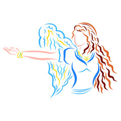 winged girl with beautiful hair is calling someone