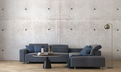 The loft living room interior design and concrete  wall texture background