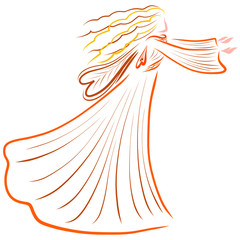  fairy or angel with heart-shaped wings is calling someone