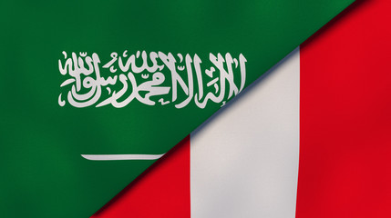 The flags of Saudi Arabia and Peru. News, reportage, business background. 3d illustration