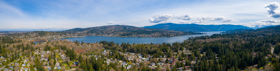 Lake Whatcom Panoramic Landscape Aerial View - Bellingham Washington USA
