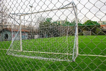 Athens, Greece, March 25 2020 - Empty 5 x 5 soccer field due to Coronavirus quarantine measures.	
