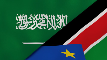 The flags of Saudi Arabia and South Sudan. News, reportage, business background. 3d illustration