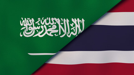 The flags of Saudi Arabia and Thailand. News, reportage, business background. 3d illustration