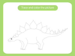 Stegosaurus dinosaur. Trace and color the picture children s educational game.