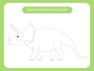 Triceratops dinosaur. Trace and color the picture children s educational game.