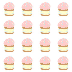 Seamless pattern. Easter cake or sweet bread or Paska. Soft colorful Spring festive background and texture with traditional food in cartoon style. Hand Drawn vector illustration