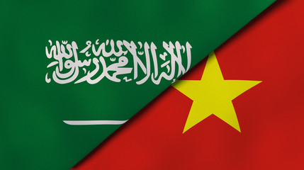 The flags of Saudi Arabia and Vietnam. News, reportage, business background. 3d illustration