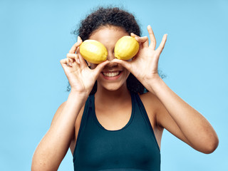 young woman with fruit