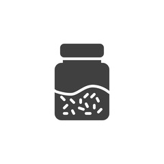 Spices in glass jar vector icon. filled flat sign for mobile concept and web design. Condiment jar glyph icon. Symbol, logo illustration. Vector graphics