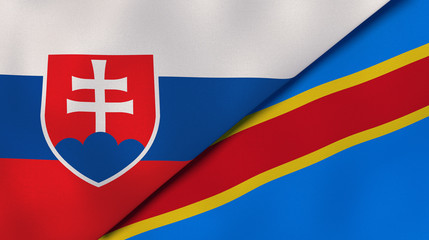 The flags of Slovakia and DR Congo. News, reportage, business background. 3d illustration