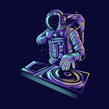 Astronaut Dj Vector Illustration