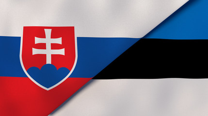 The flags of Slovakia and Estonia. News, reportage, business background. 3d illustration