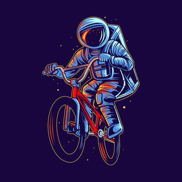 astronaut vector jumping with bmx bike vector illustration